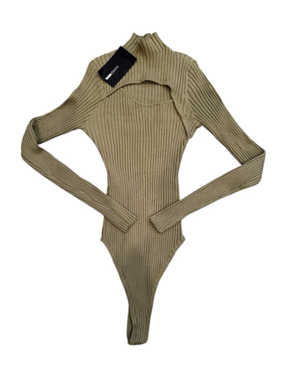 Fashion Nova | NWT Olive Ribbed Long Sleeve Cutout Turtleneck Bodysuit